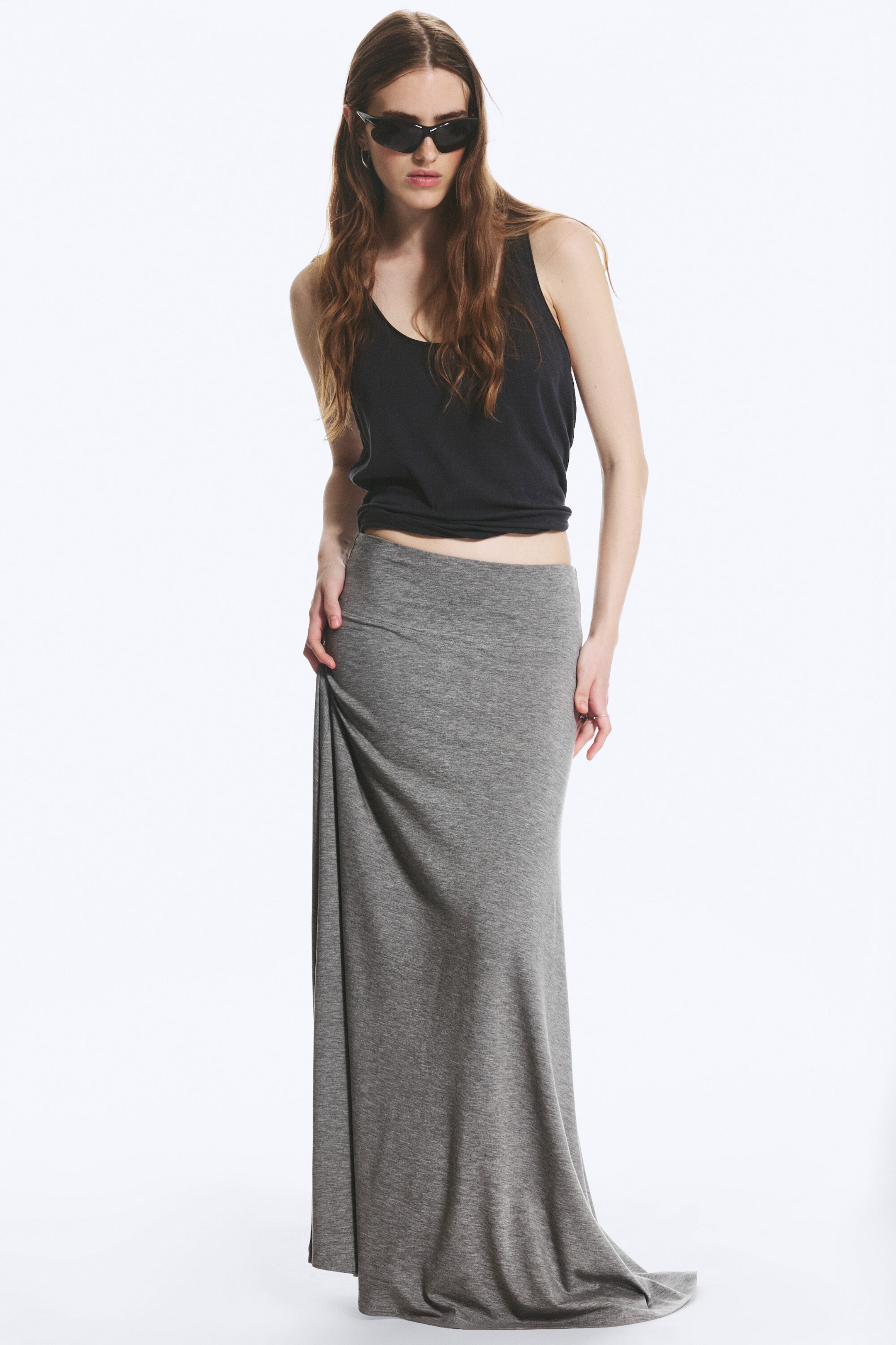 Dusty Grey Melange - Mid Waist Maxi-kjol - 0