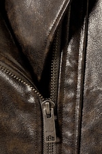 Dark Brown - Oversized Faux Leather Biker Jacket - 1