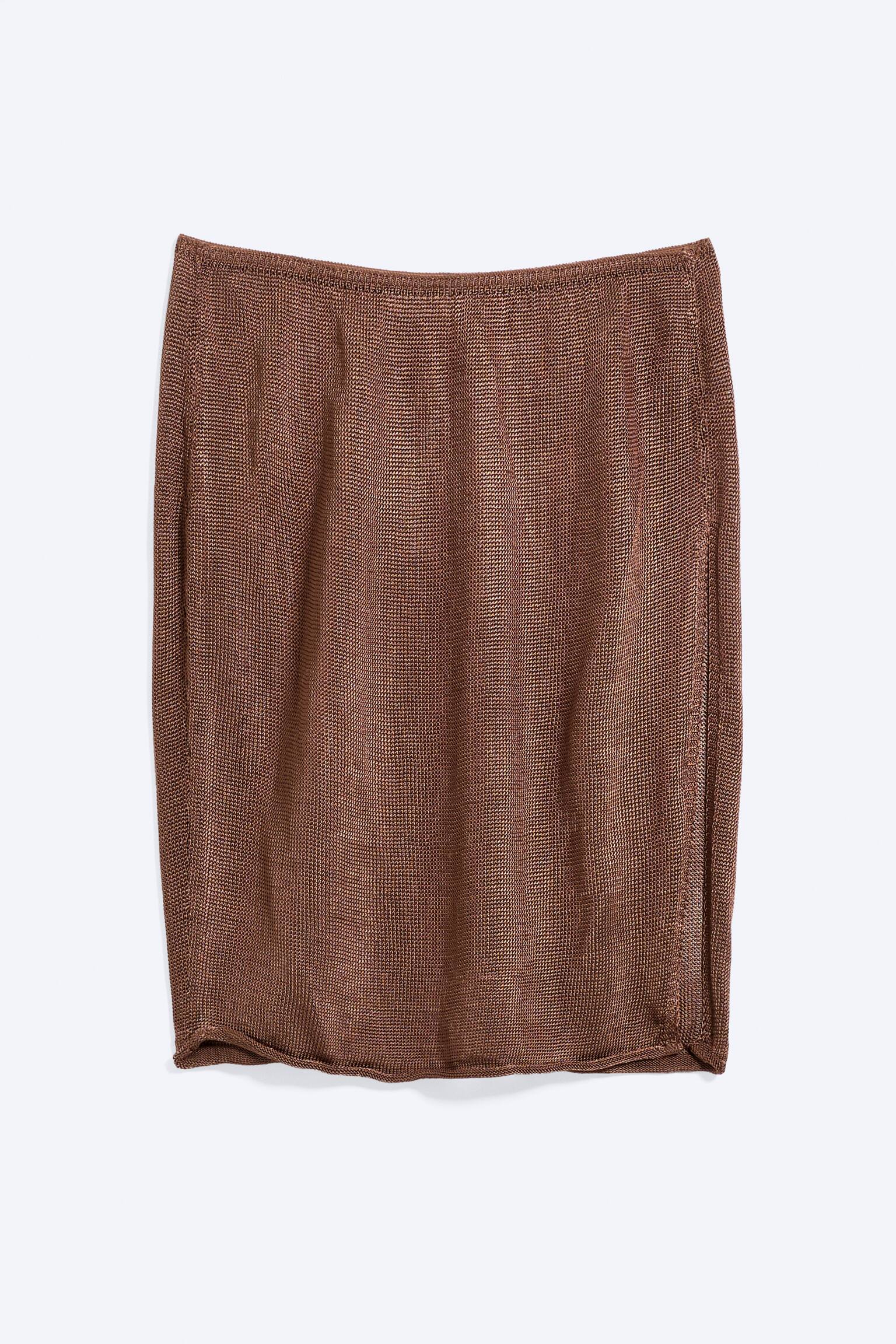 Gebreide midirok met halfhoge taille-Bruin - 2