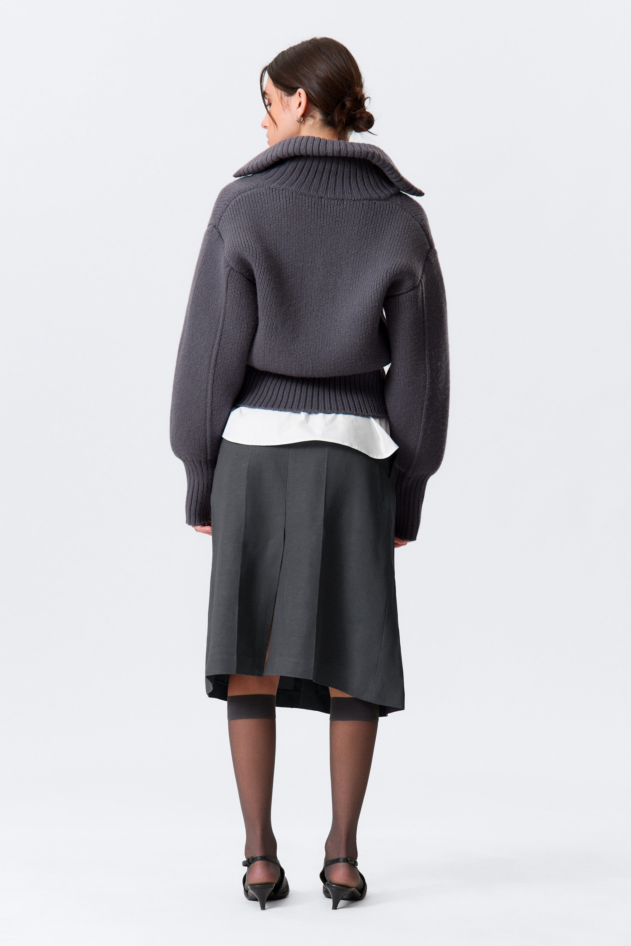 Dark Grey - Fitted Turtleneck Wool Sweater - 4