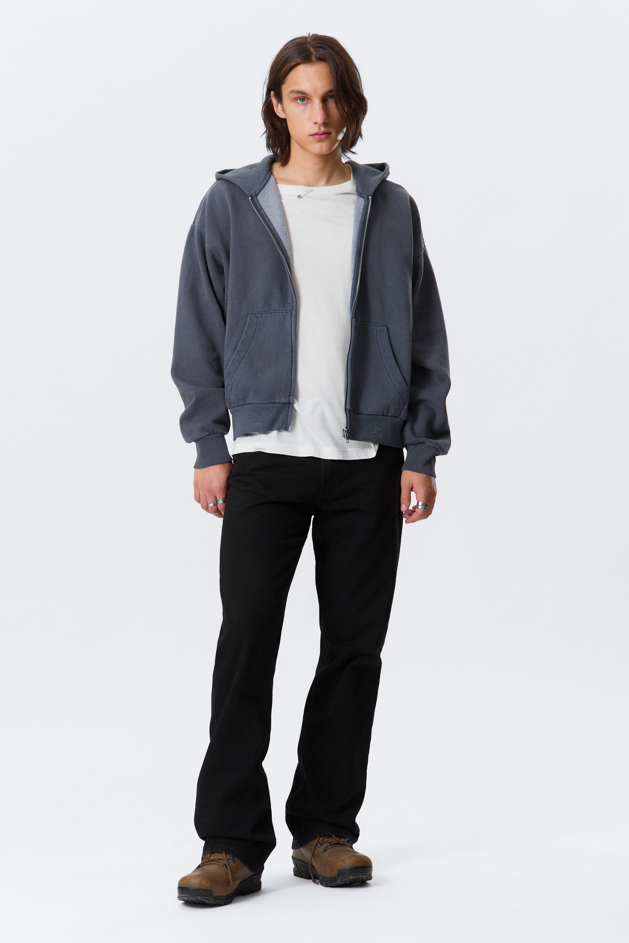 Gewaschenes Blau - Weit geschnittener Zip-Hoodie - 2