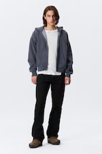Gewaschenes Blau - Weit geschnittener Zip-Hoodie - 1