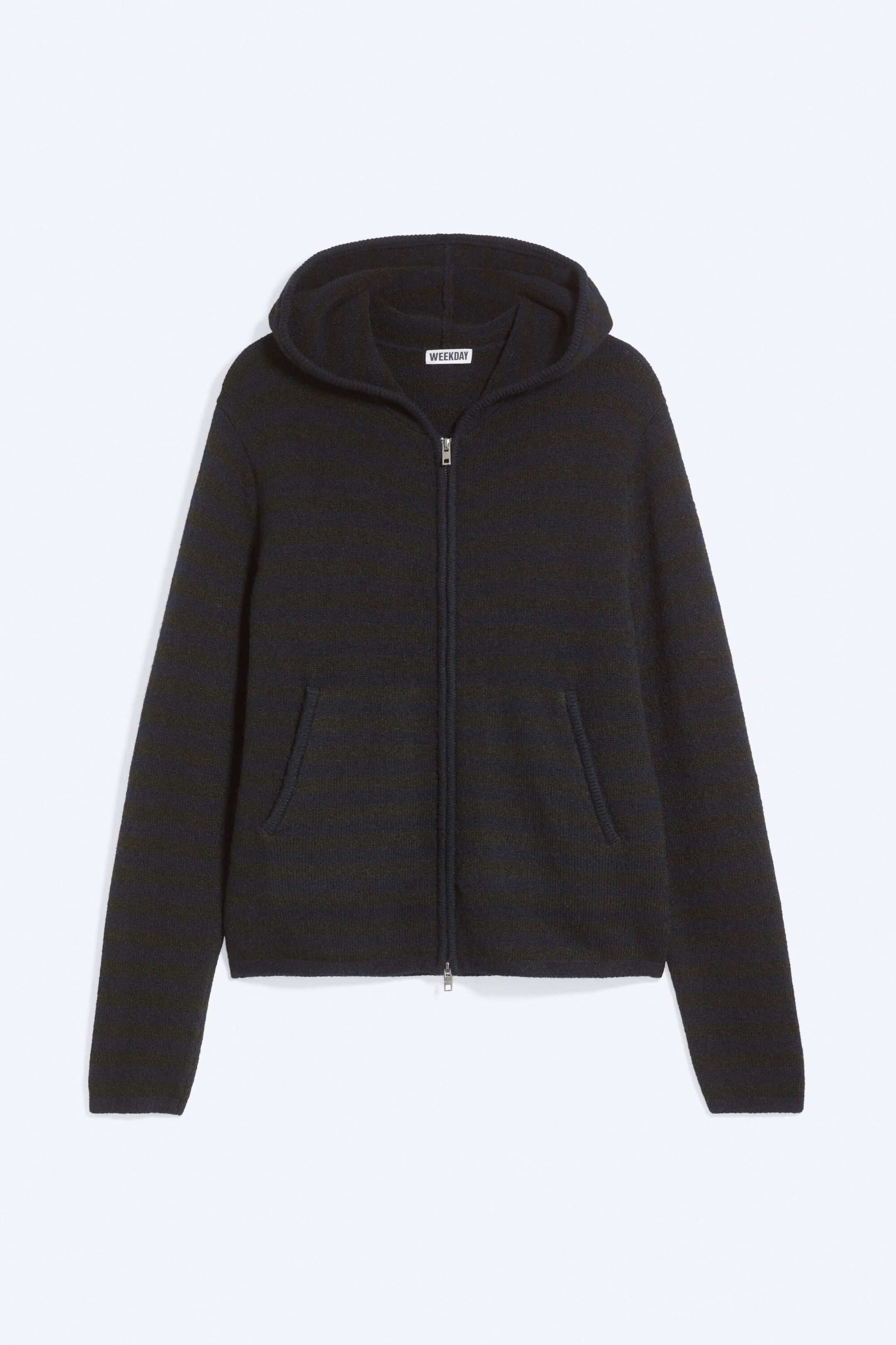Brown/Navy Stripe - Relaxed Knitted Zip Hoodie - 1