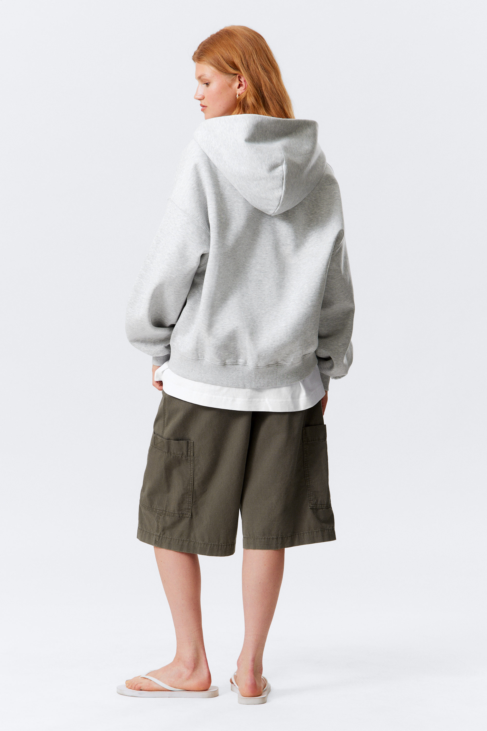 Gråmelerad - Oversized kraftig hoodie med dragkedja - 2