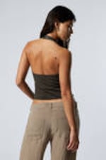 Dark Grey - Slim Halter Eyelet Top - 2