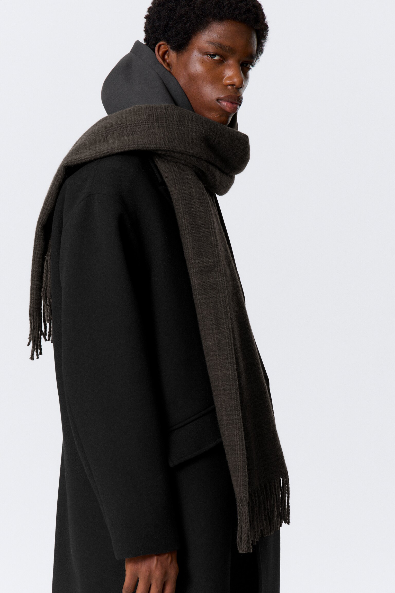 Fransenschal aus Wollmischung - Dunkelgrau kariert/Dunkelbraun/Dunkelrot kariert - 3