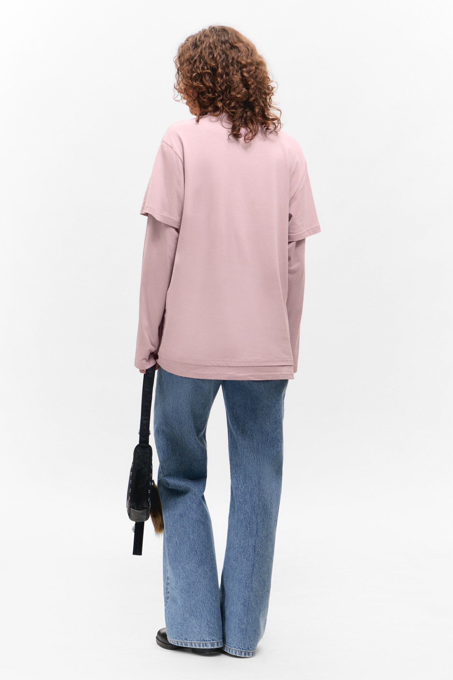 Langærmet T-shirt i lag-på-lag bomuld - Støvet lyserød/Postkasserød - 4