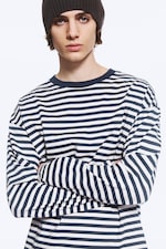 Weiß & Navy gestreift - Boxy Longsleeve mit lockerer Passform - 0
