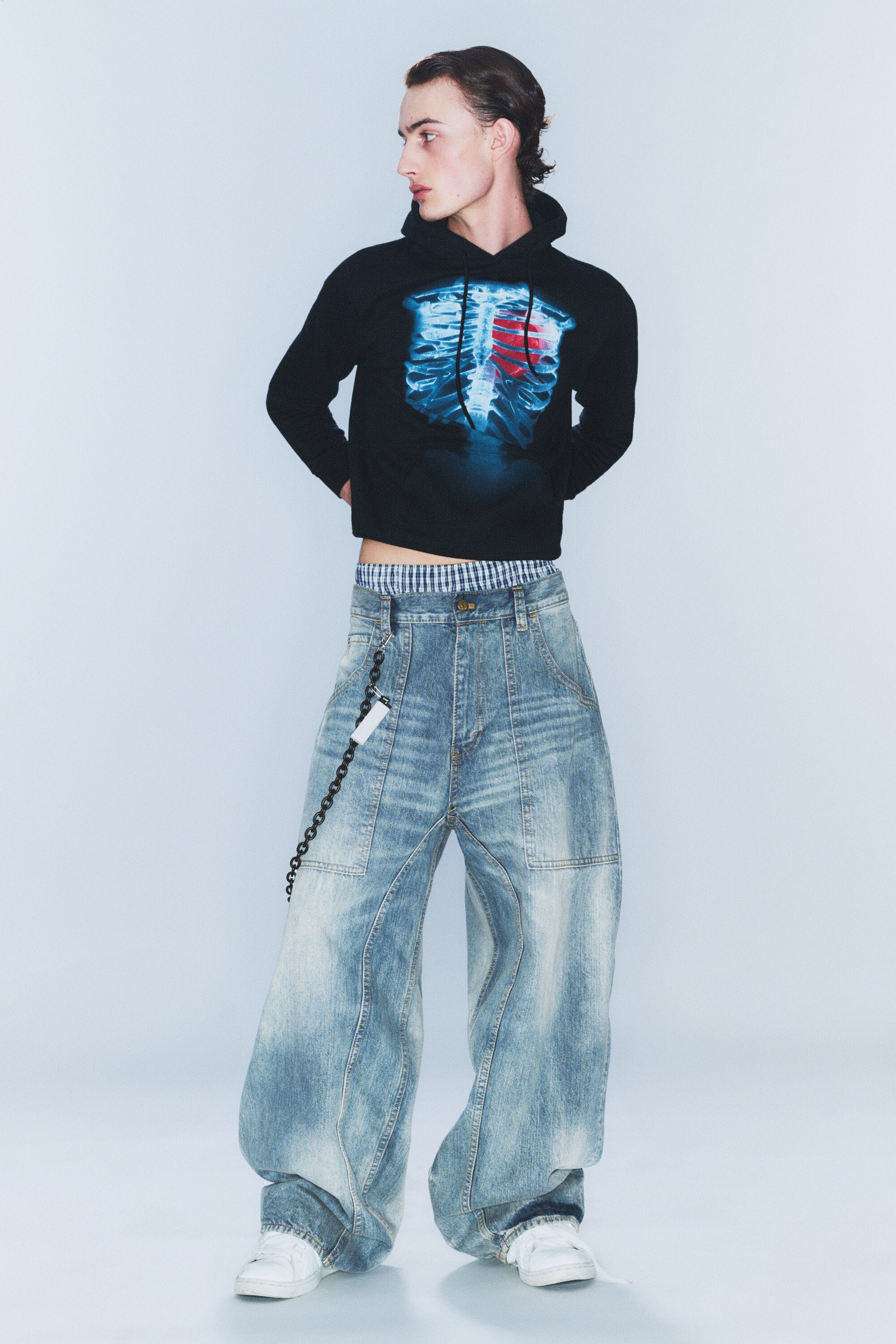 Cloudy Blue - Medium Blue - Dunno Unisex Low Rise Loose Barrel Leg Jeans - 1