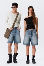 Blue Horses - Mittelblau - Galaxy Mid Waist Loose Denim Shorts - 0