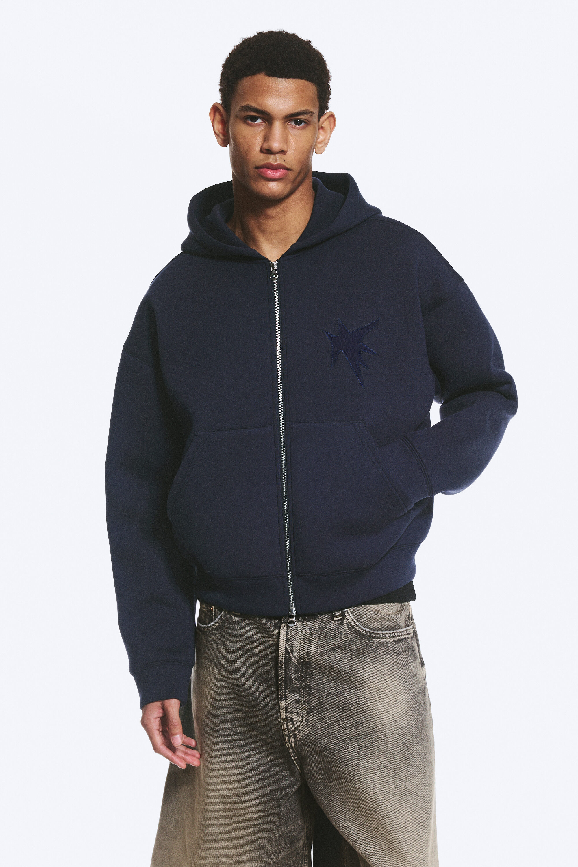 boxy midweight zip hoodie - Black | Weekday WW