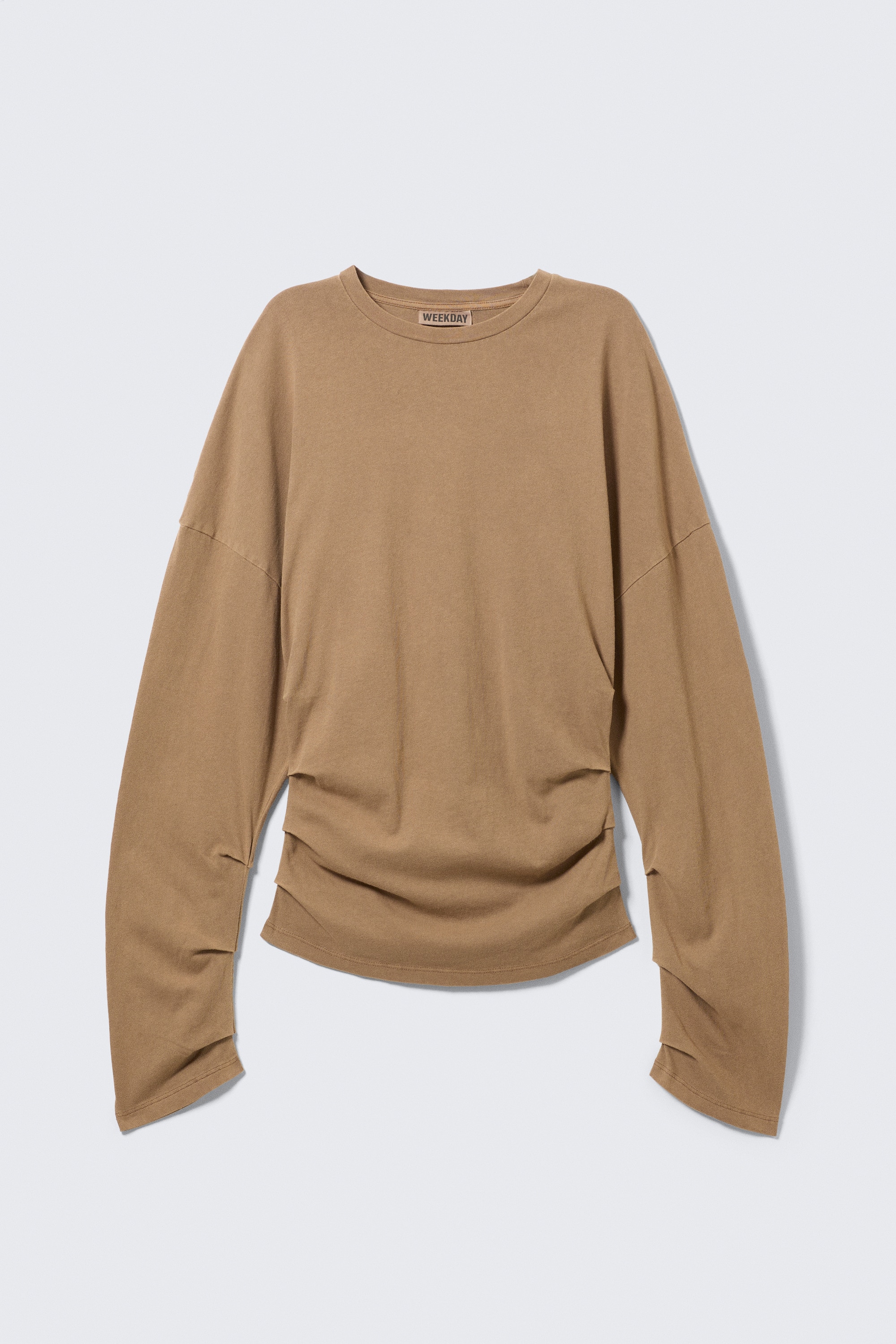 Haut plissé à manches longues - Beige foncé/Mélange gris clair