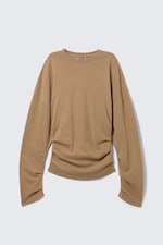 Mörkbeige - Pleated Long-Sleeved Top - 5
