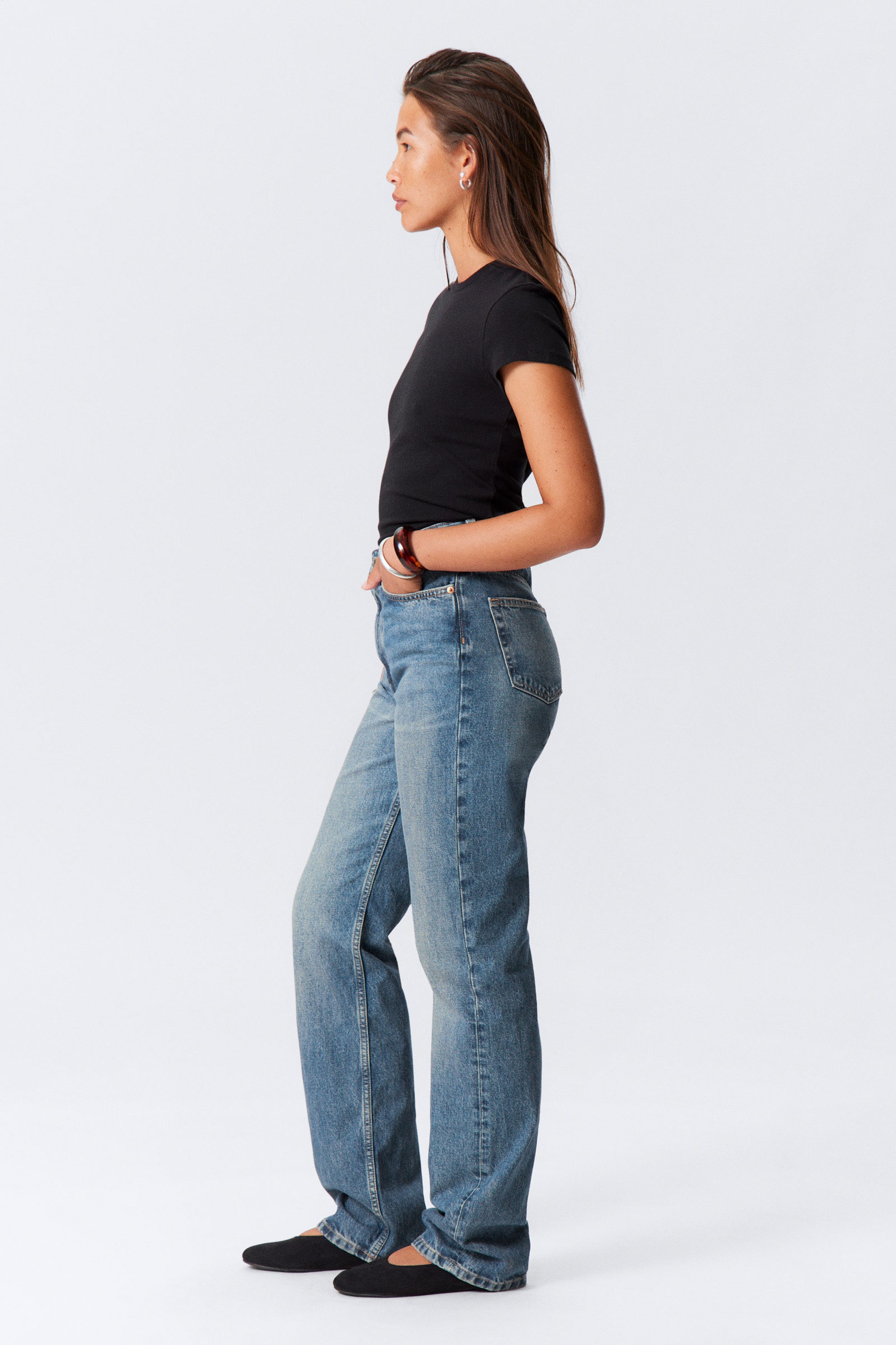 Iron Blue - Mittelblau - Rowe Super High Waisted Regular Straight Leg Jeans - 2