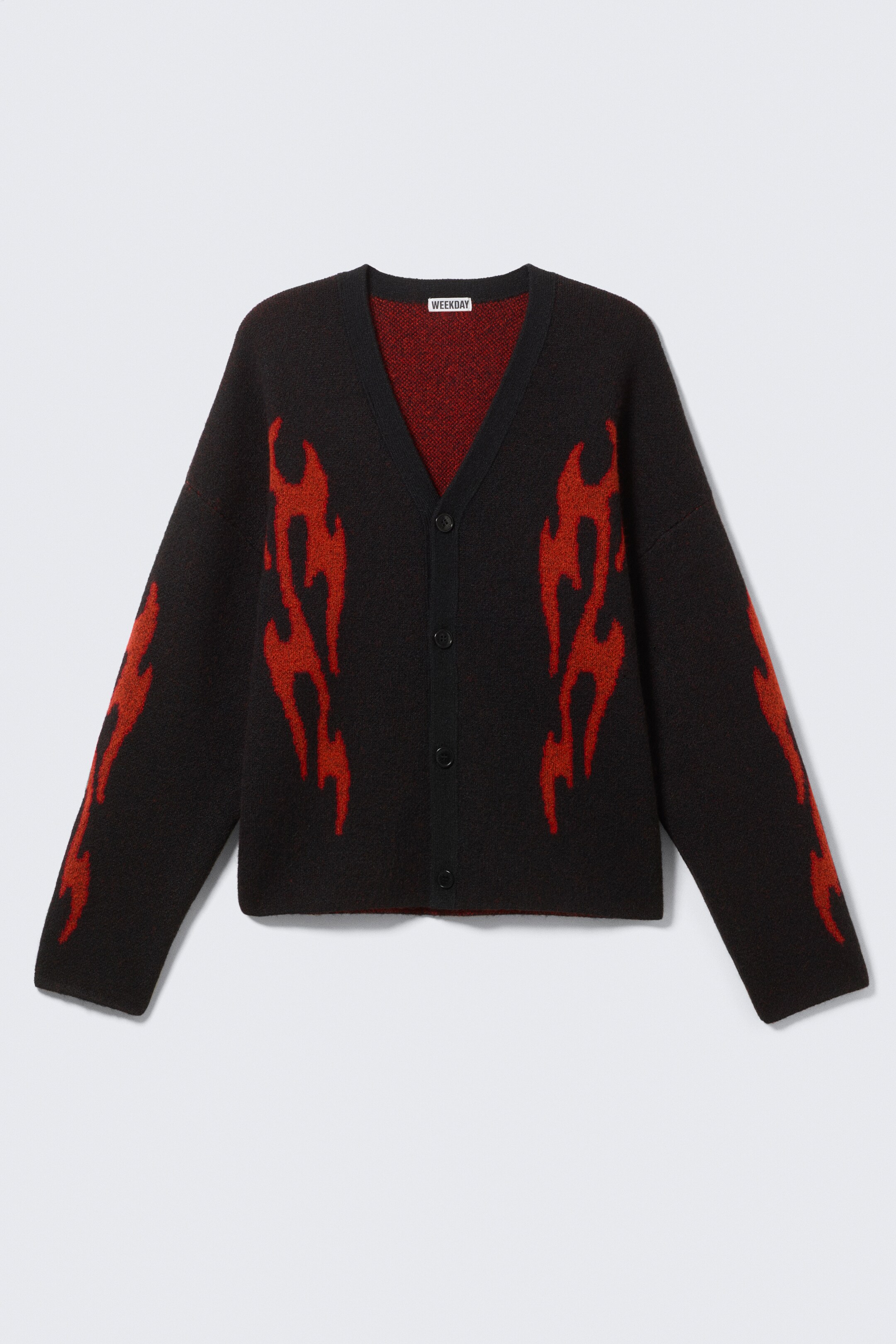 Vezi imaginea mai mare: Cardigan tricotat cu grafică, croială boxy - Negru - Flăcări Roșii - BĂRBAŢI | H&M RO 5