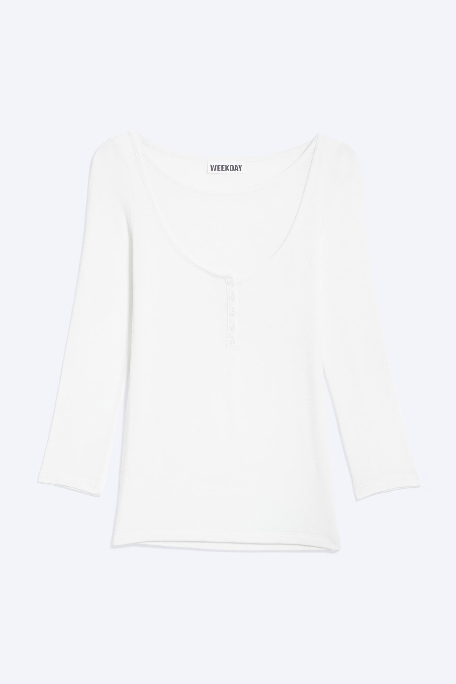 Camiseta Henley de Manga 3/4 - Blanco/Gris claro empolvado jaspeado - 1