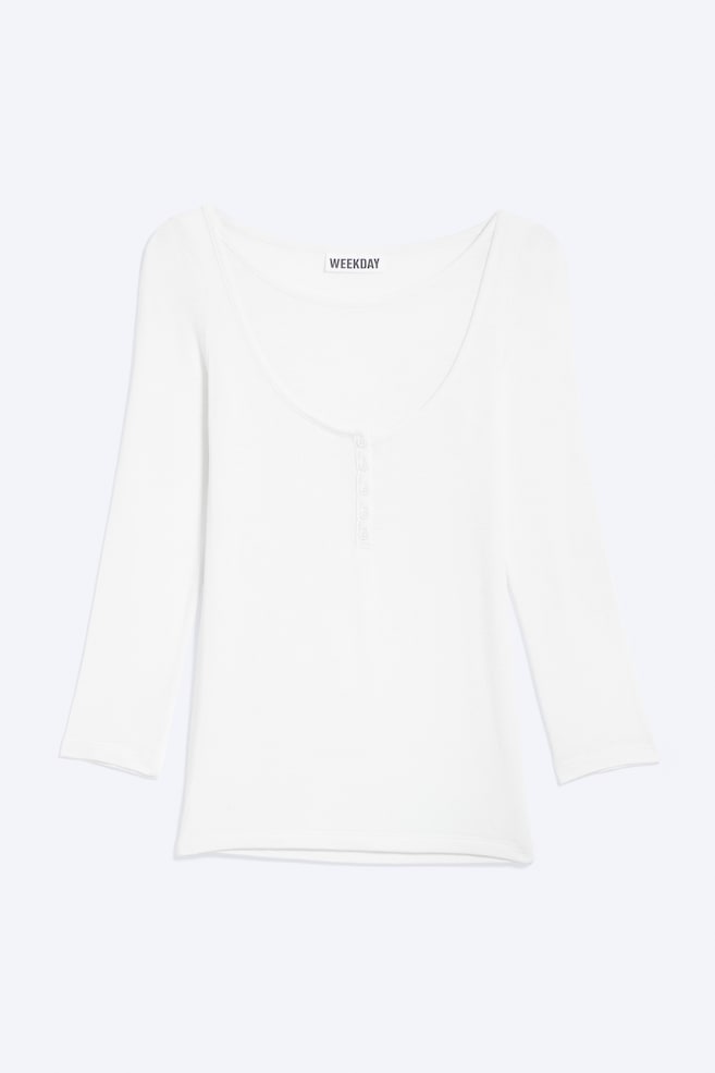 Henley-Shirt mit Dreiviertelärmeln - Weiß/Mattes Hellgrau-Melange - 1