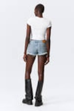 Lip Blue - Hellblau - Ausgefranste Denim-Hotpants mit niedrigem Bund - 2