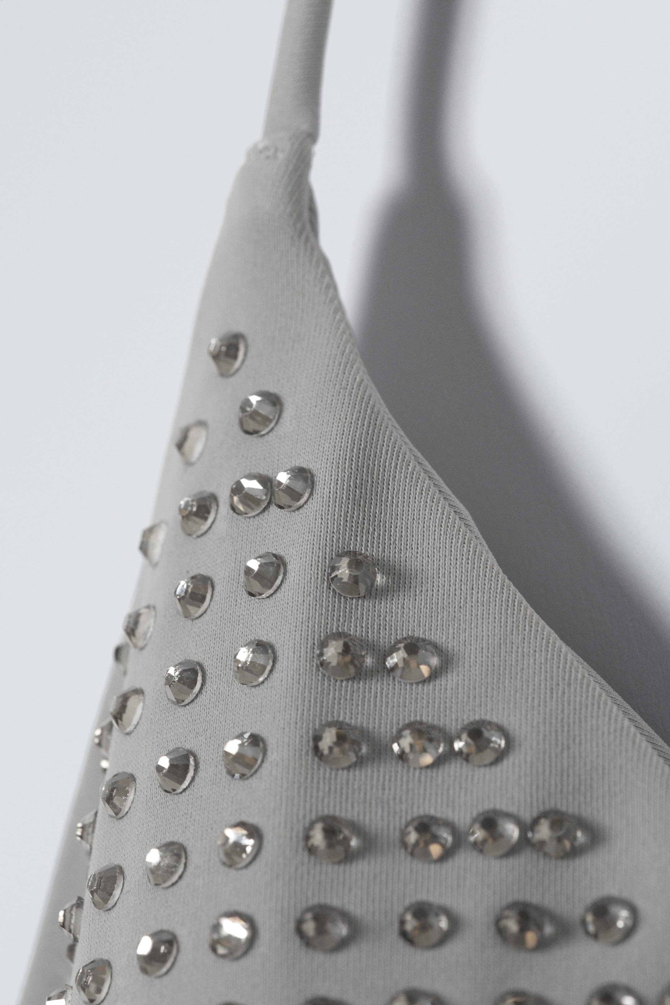 Grey - Rhinestones - Rhinestone Wrap Bikini Top - 2