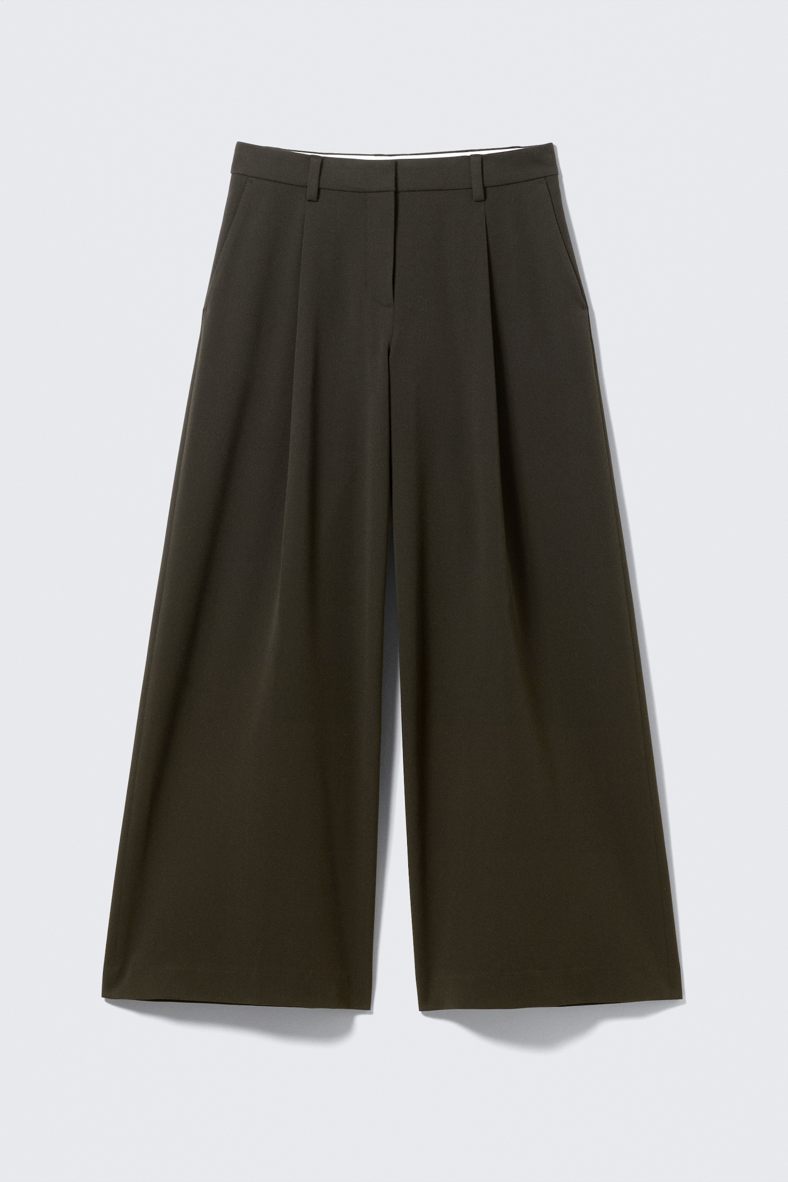 Low Rise Wide Leg Pleated Suiting Trousers - Dark Brown/Dark Grey Melange - 2