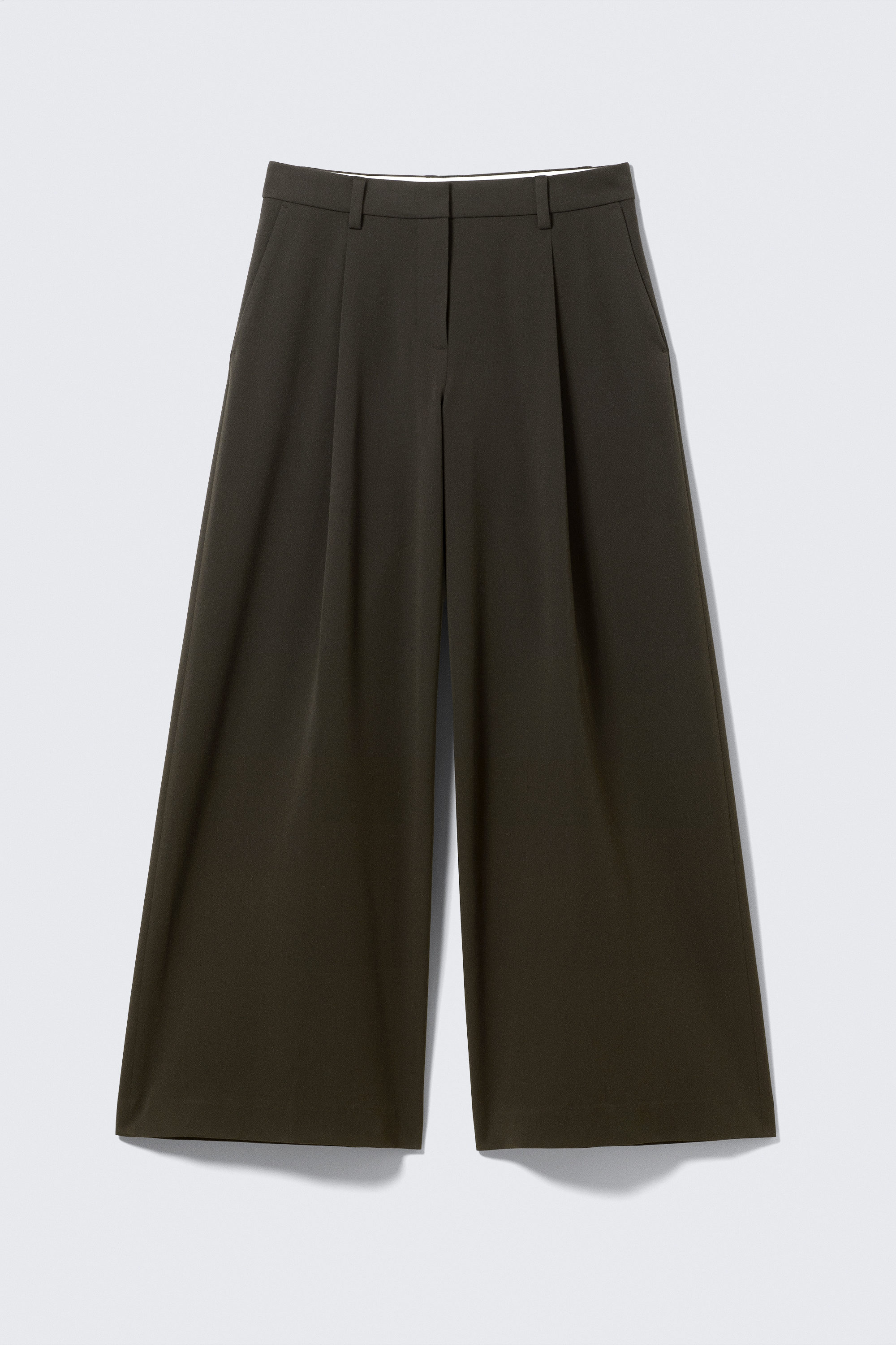 Dark Brown - Low Rise Wide Leg Pleated Suiting Trousers - 1