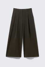 Dark Brown - Low Rise Wide Leg Pleated Suiting Trousers - 4