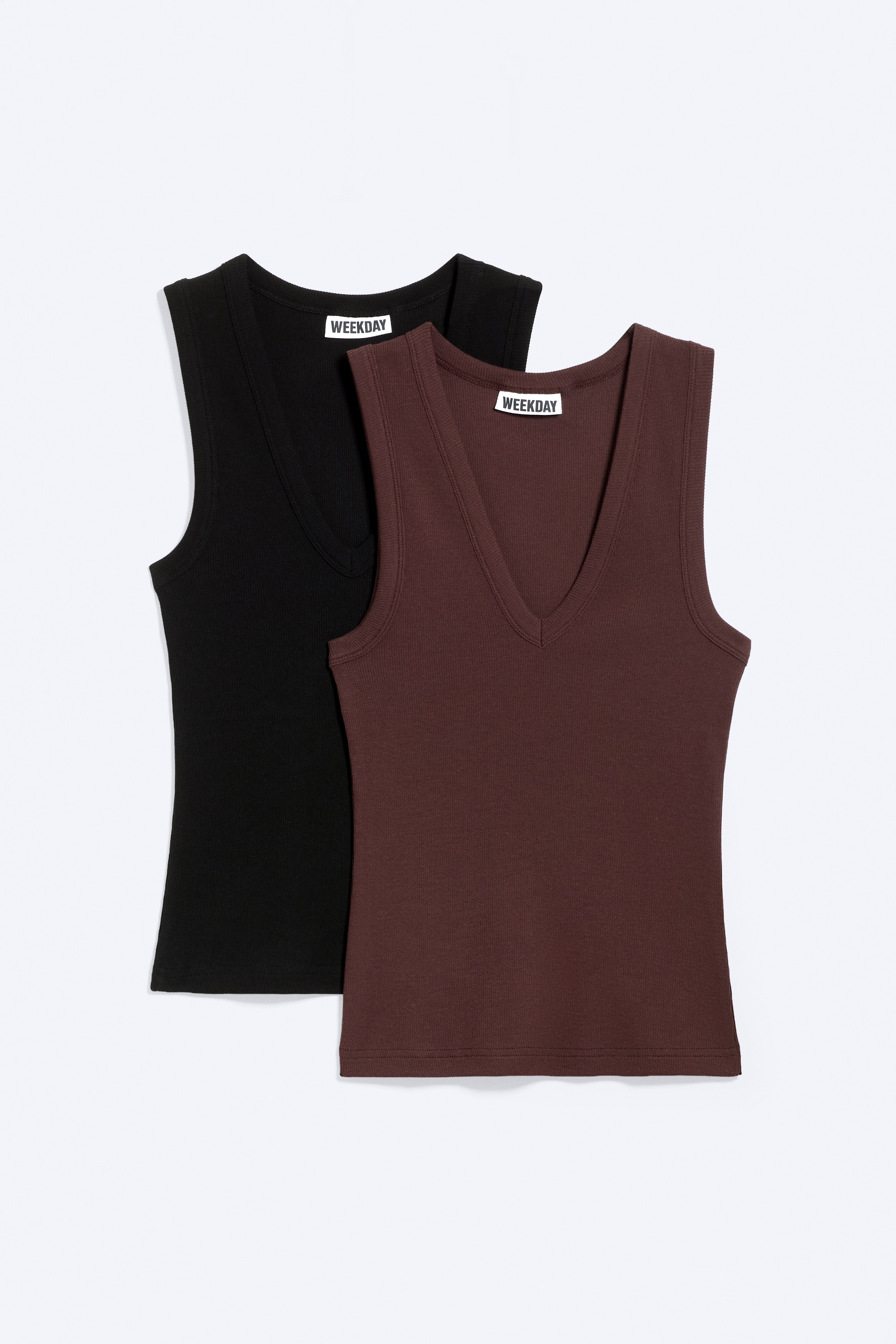 Camisola sem mangas com decote em V canelada 2 unidades - Vermelho-escuro