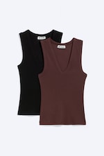 Donkerrood - Set van 2 geribde tanktops met V-hals - 5