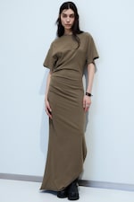 Dark Mole - Gathered Short-Sleeved Maxi Dress - 0