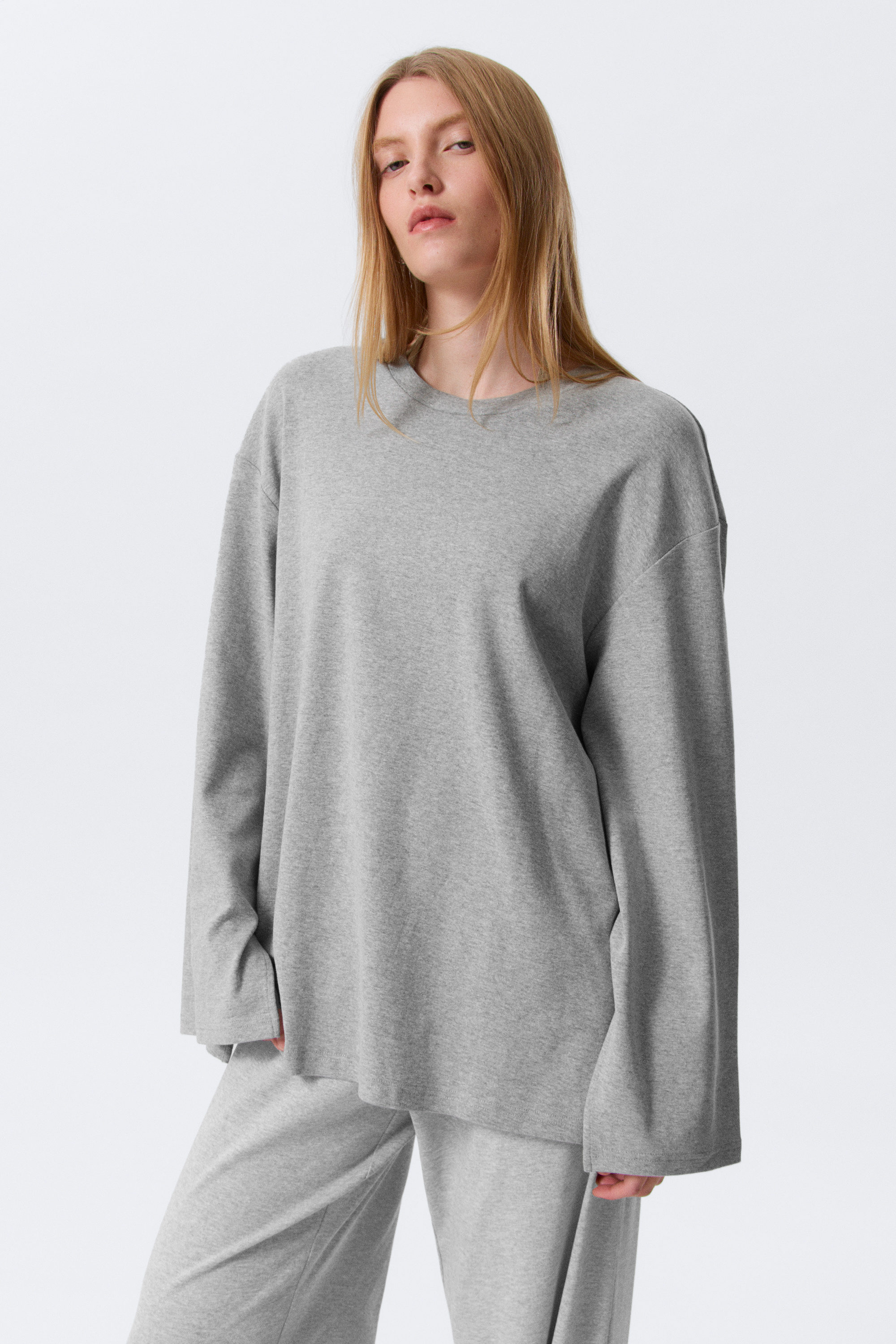 Grey Melange - Relaxed Long-Sleeved Jersey Top - 2