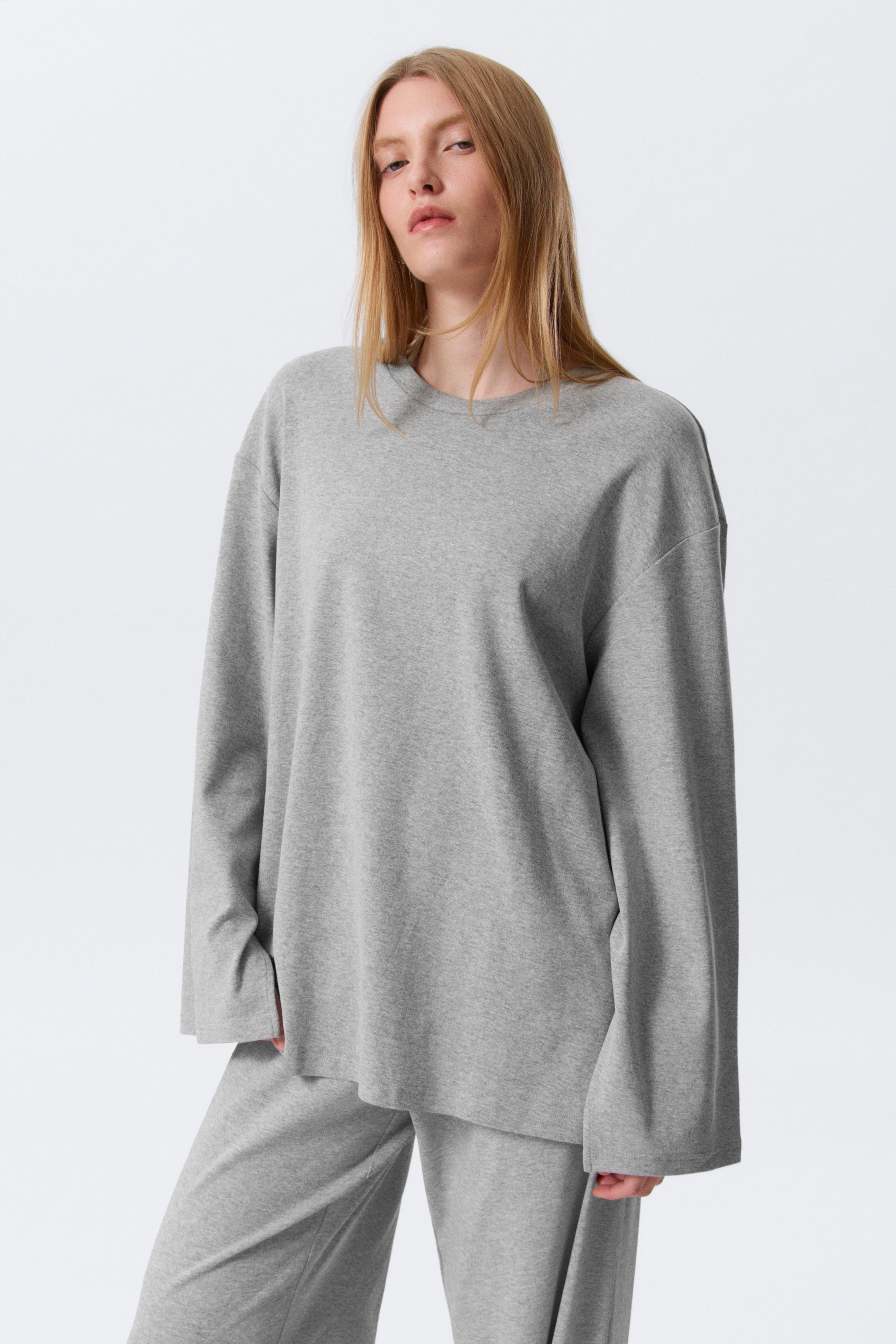 Grey Melange - Relaxed Long-Sleeved Jersey Top - 2