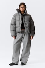 Grey - Short Oversized Puffer Jacket - 2
