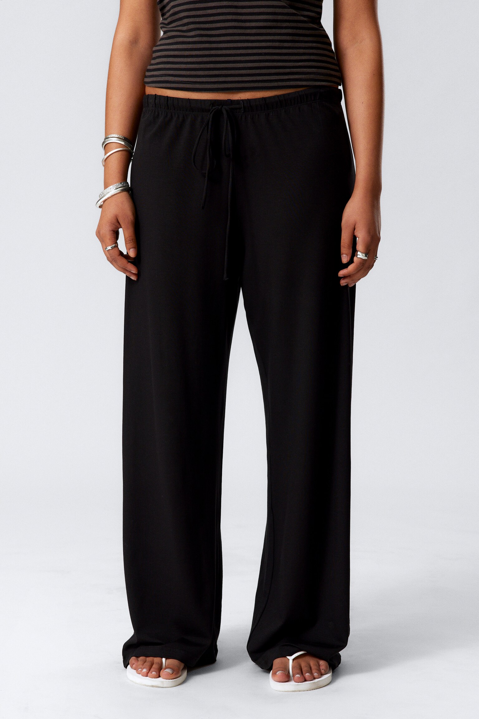 Wide-Leg Pull-On Lyocell Trousers - Black/Grey Melange/Black & Grey Stripes/Grey & White Stripes - 3