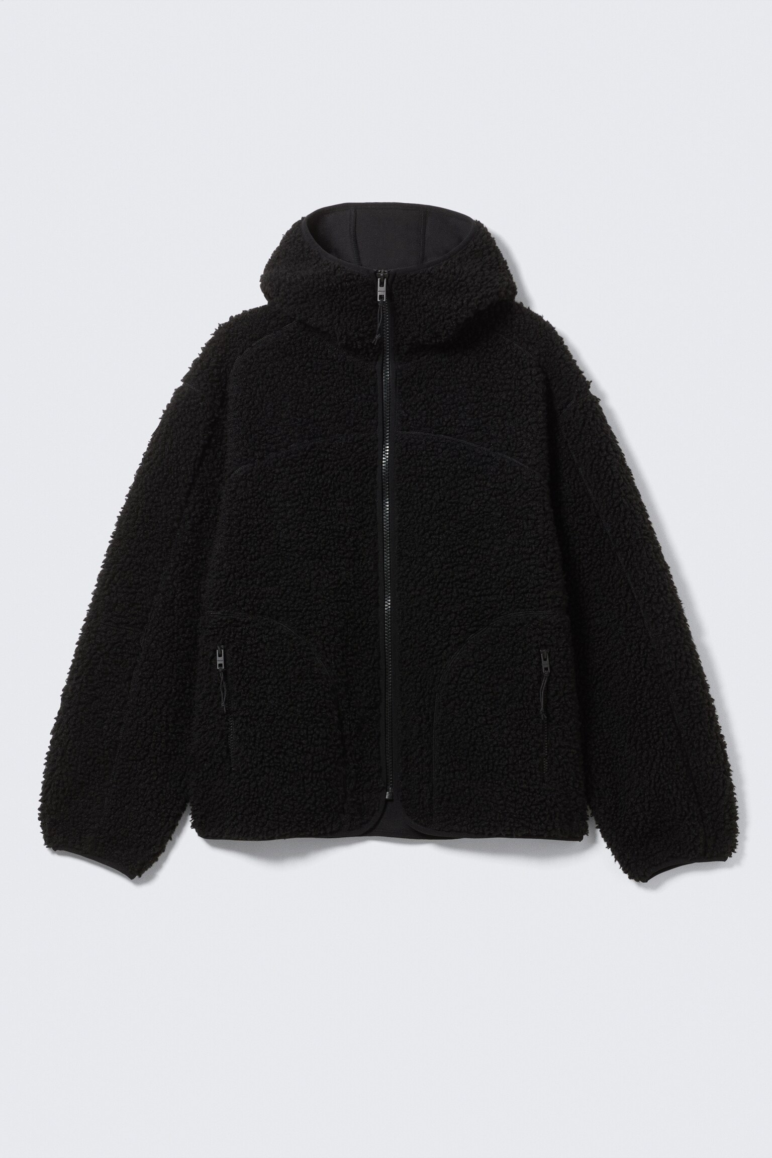 Hooded Pile Jacket - Black - 2