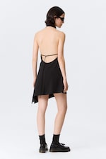 Black - Draped Halter Cowl Neck Midi Dress - 3