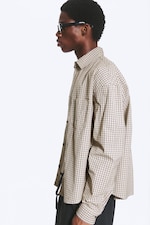 Beige Check - Boxy Long-Sleeved Cotton Poplin Shirt - 2