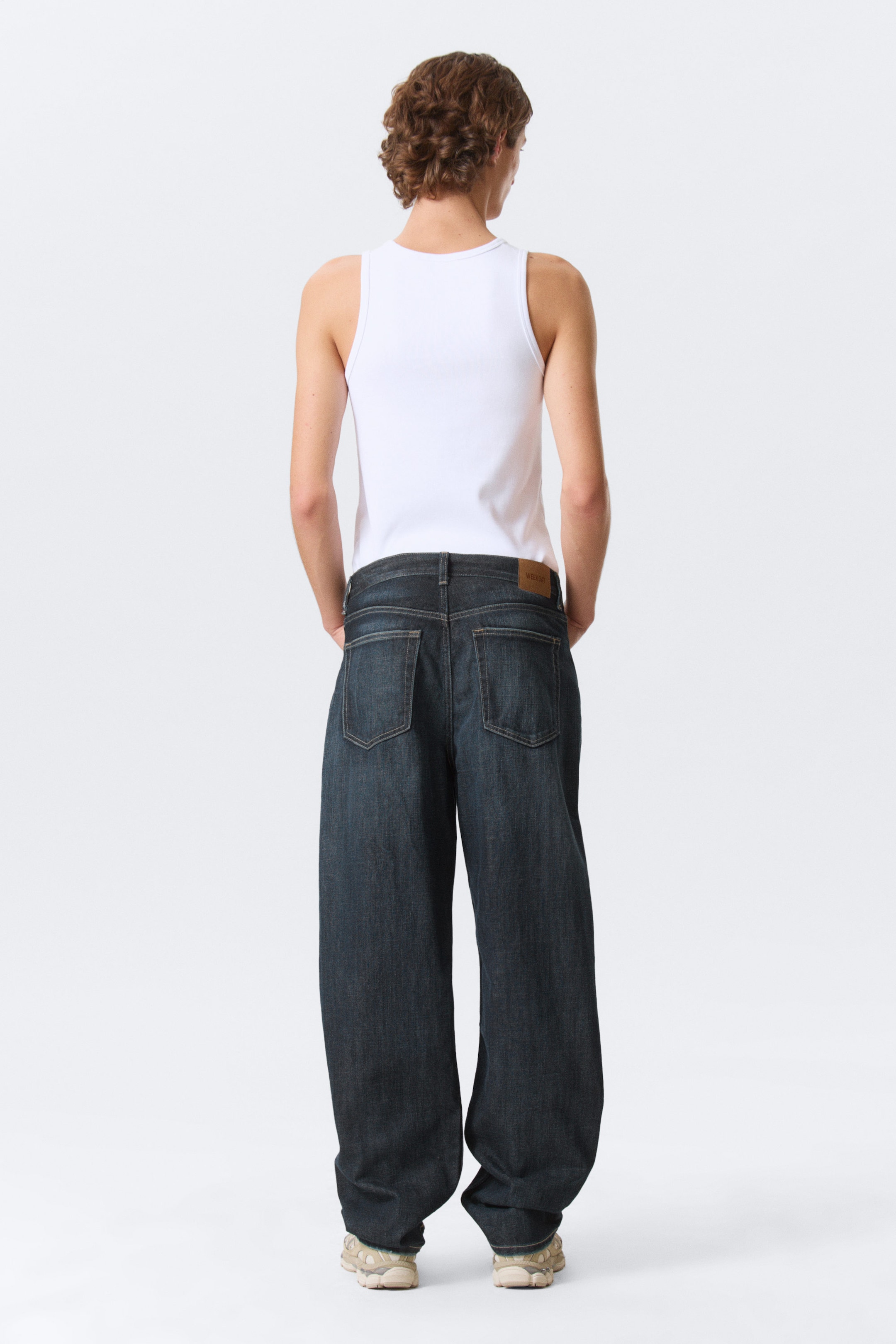 Deep Sea Blue - Dark Blue - Galaxy Mid Rise Loose Straight Leg Unisex Jeans - 5