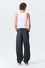 Deep Sea Blue - Dark Blue - Galaxy Mid Rise Loose Straight Leg Unisex Jeans - 5