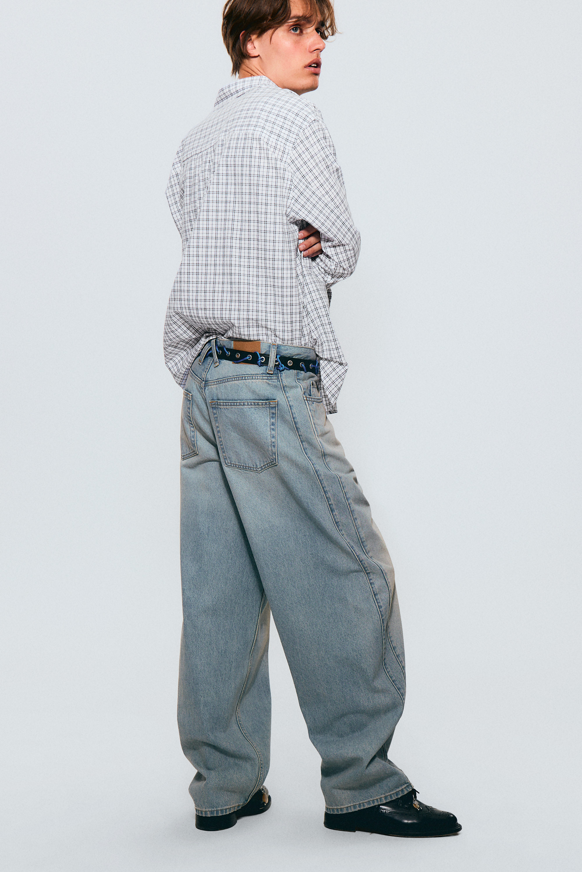 Port Blue - Light Blue - Panelled Loose Fit Baggy Leg Unisex Jeans - 6