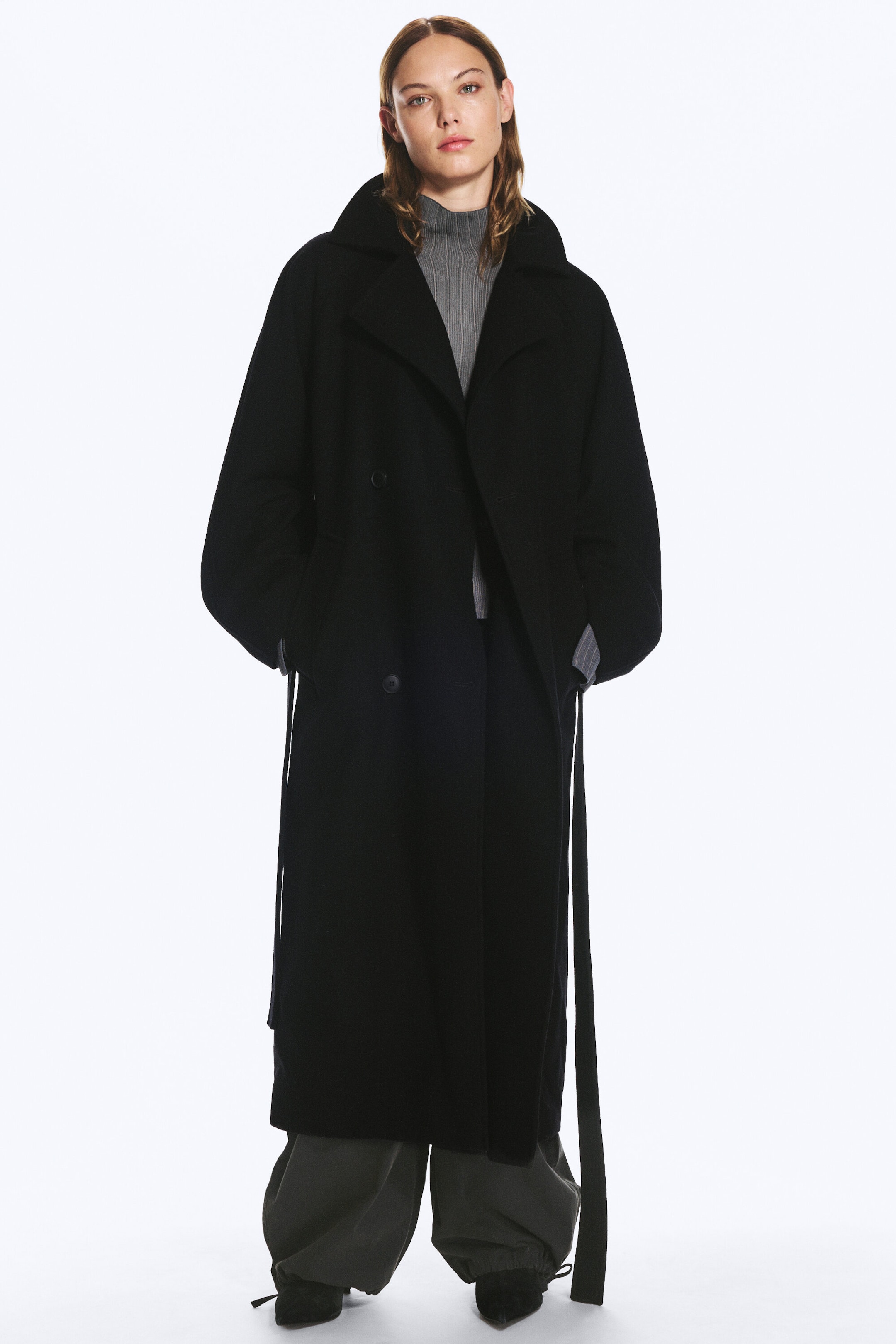 Black - Kia Oversized Wool-Blend Double-Breasted Coat - 2