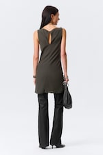 Dark Grey - Sheer Sleeveless Boat-Neck Mini Dress - 2