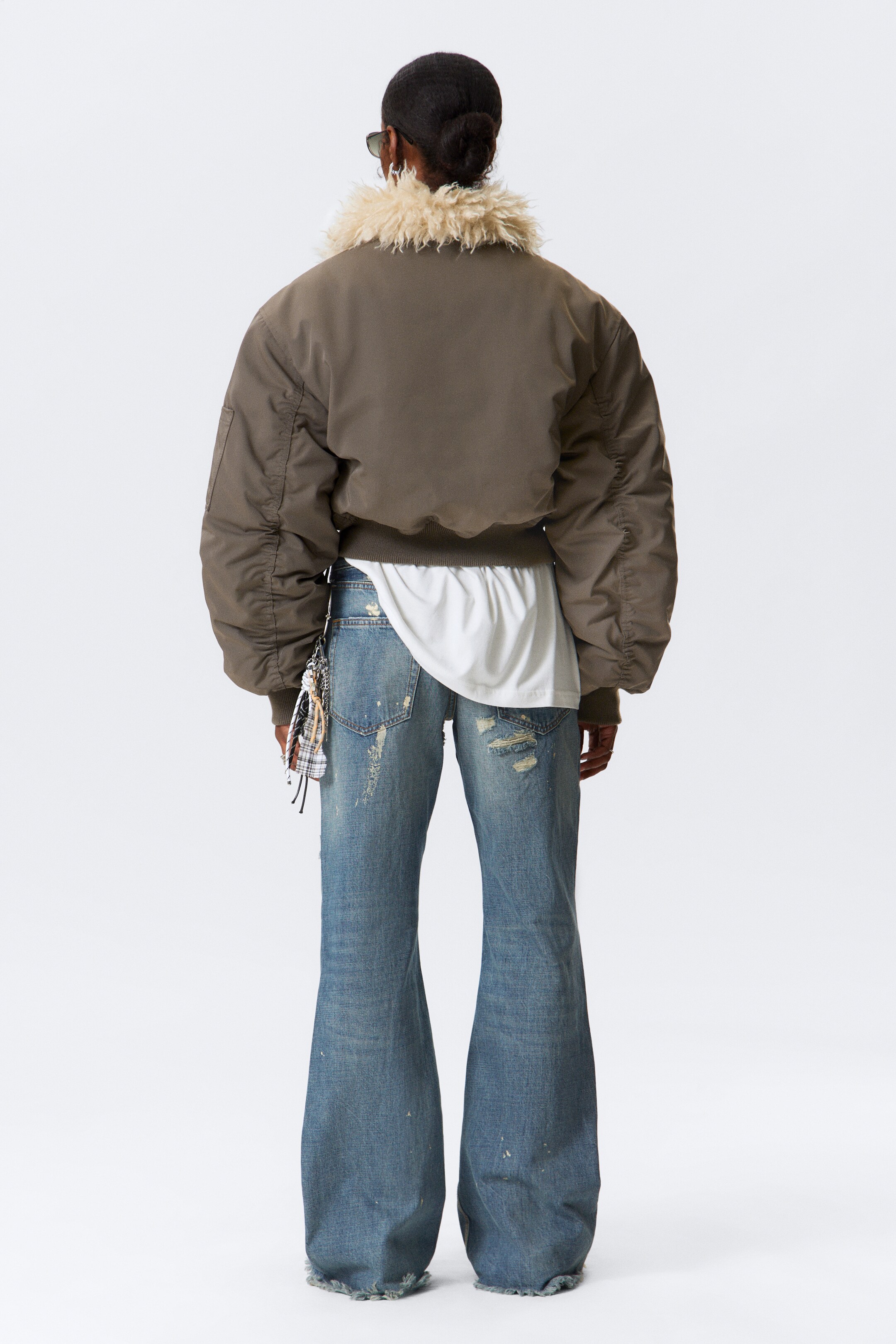 View larger image: Faux Fur Collar Bomber Jacket - Dark Mole - Ladies | H&M GB 4