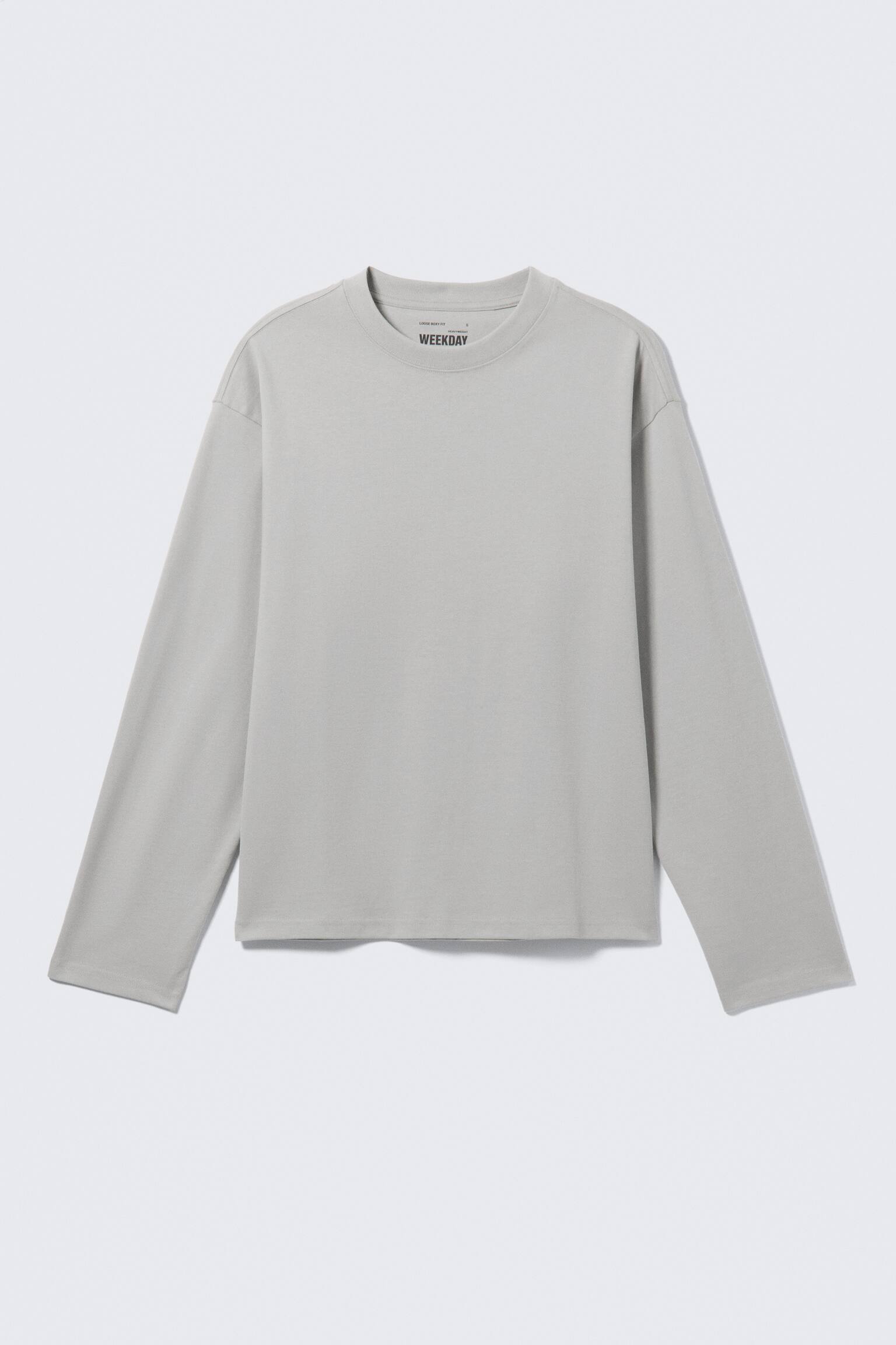 T-shirt de Manga Comprida Boxy Solta - Mole claro empoeirado/Preto/Branco/Azul-marinho escuro/Azul com lavagem/Riscas em azul e branco/Riscas Brancas e Azul-Marinho/Castanho escuro às riscas/Castanho escuro/Verde-escuro/Cinzento sujo - 2