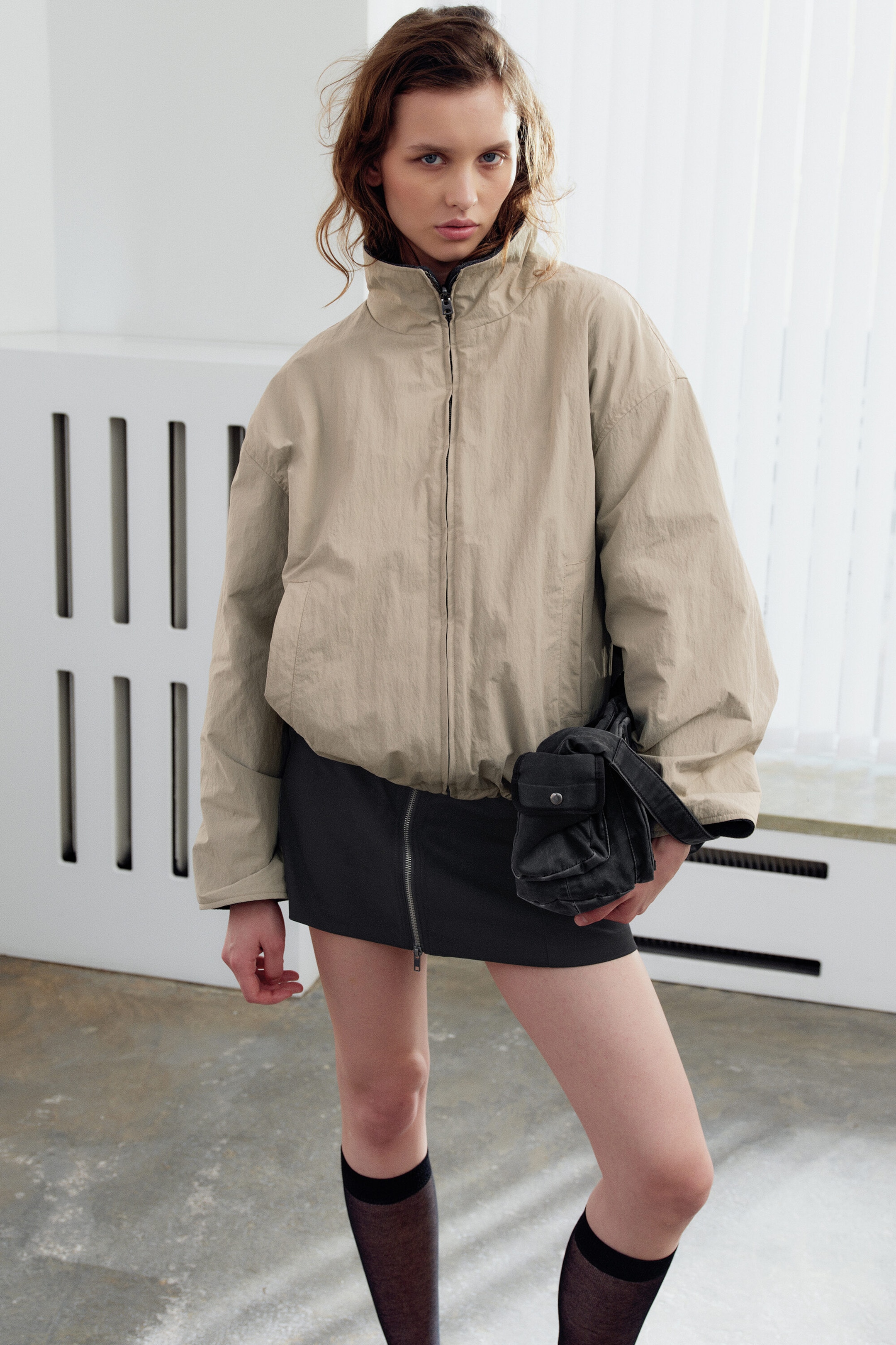 Beige poudré - Veste nylon oversize - 1