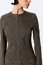 Striped Dark Grey - Lean Frayed Cotton Jacket - 1