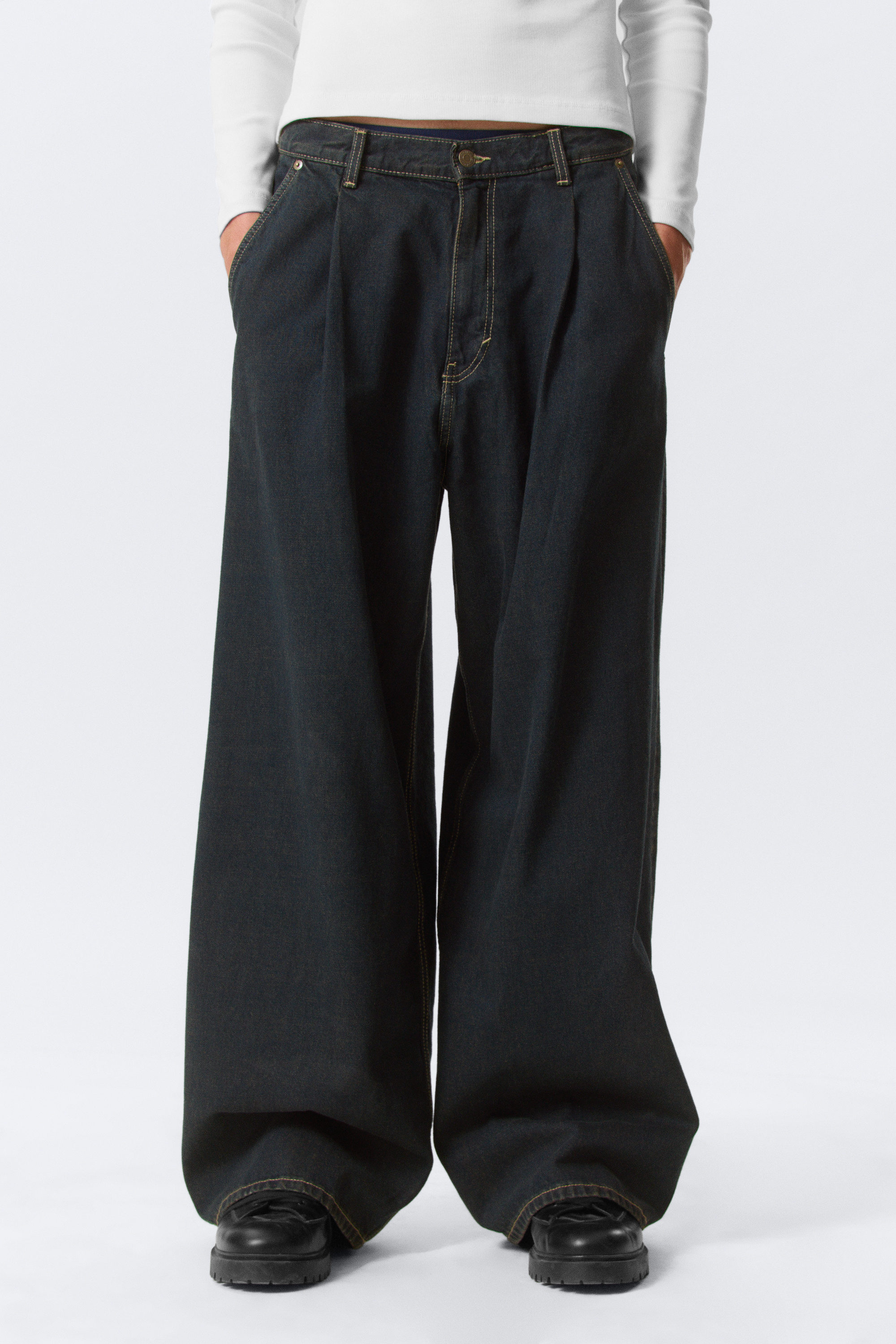 Emerald Rinse - Dunkelblau - Pleated Loose Baggy Leg Jeans - 5