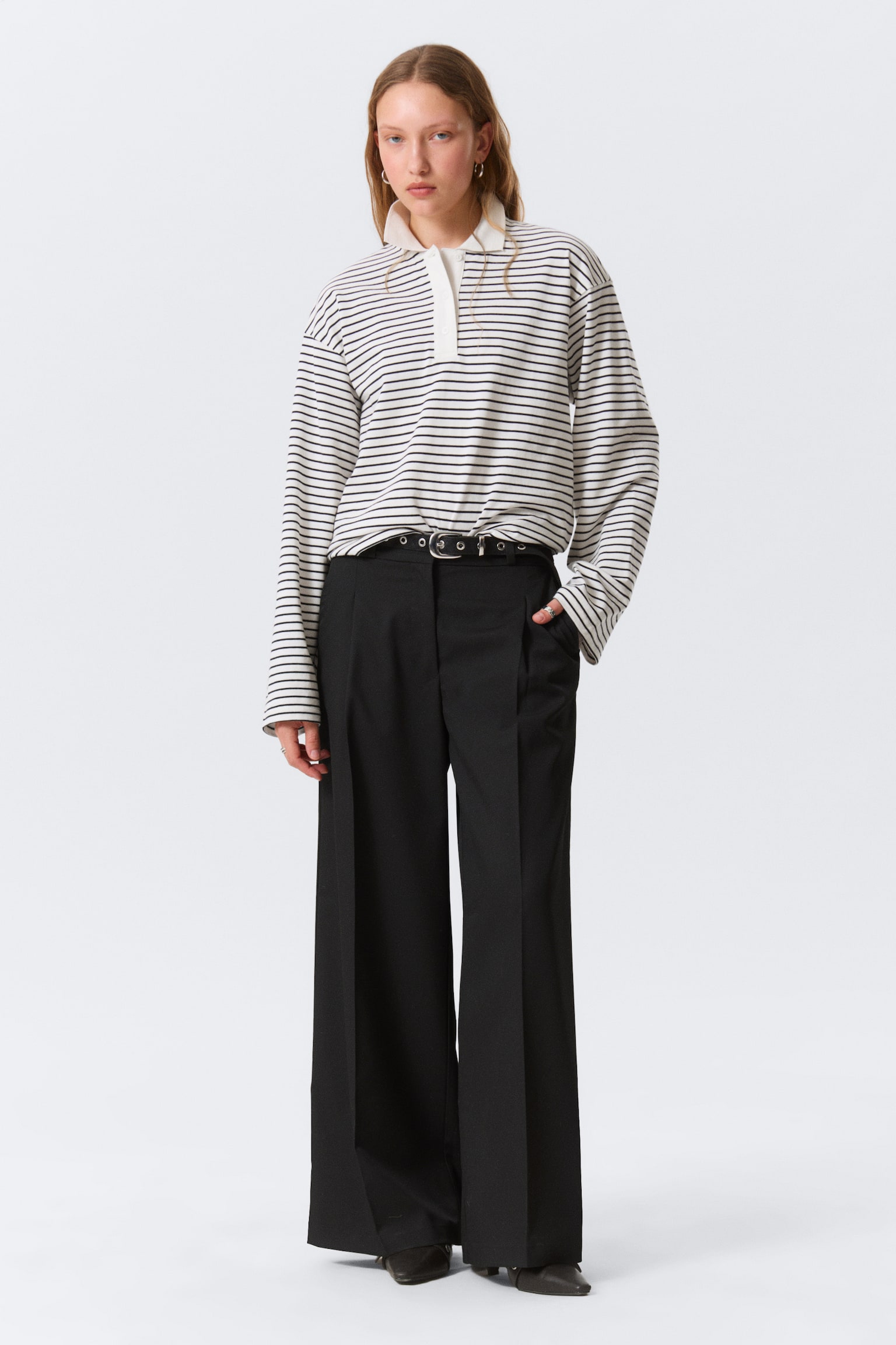 High Waisted Wide Leg Suiting Trousers - Zwart/Donkergrijs gemêleerd - 2