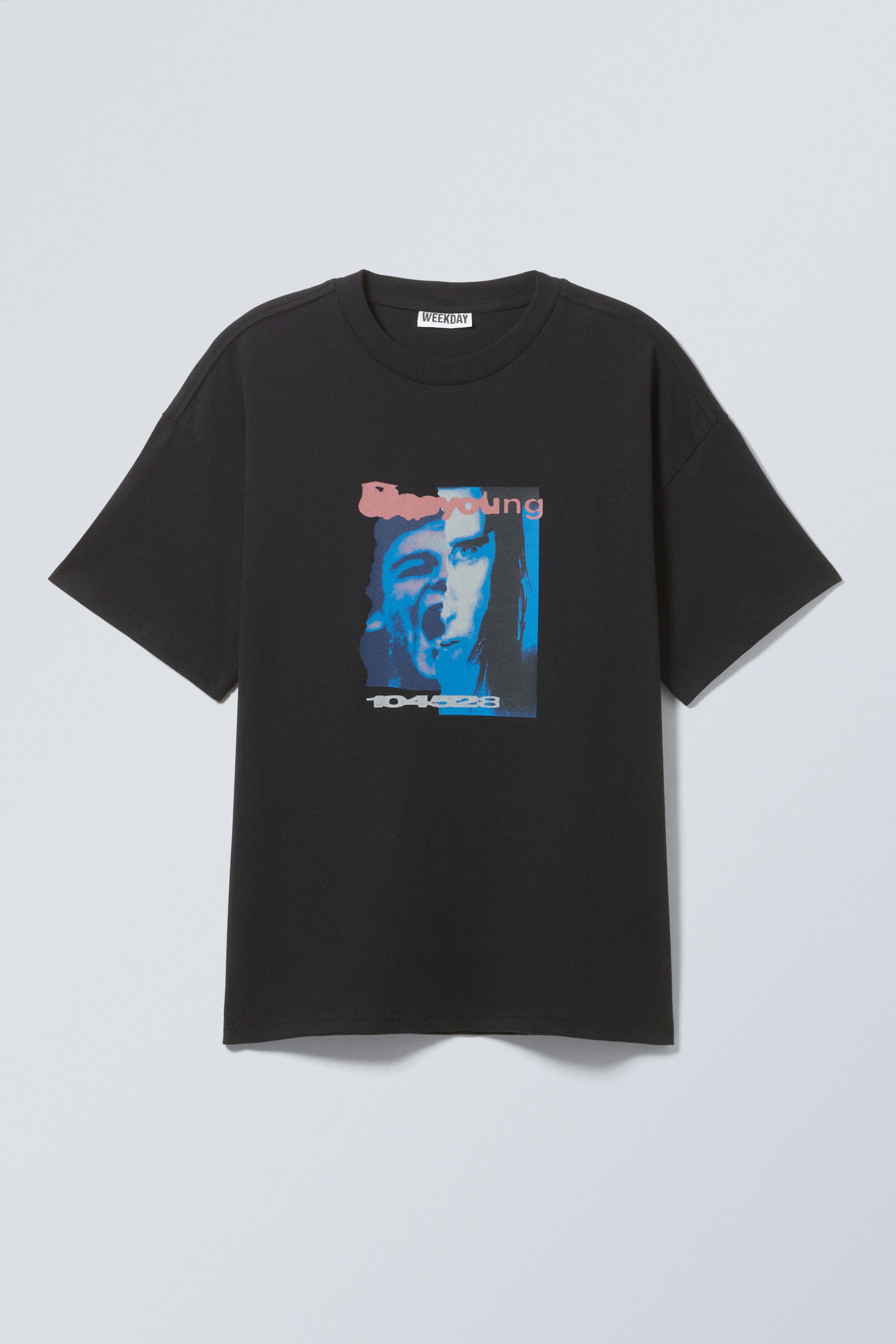 Schwarz - "Young Faces" - Bedrucktes kastiges T-Shirt - 0