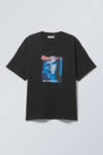 Schwarz - "Young Faces" - Bedrucktes kastiges T-Shirt - 0