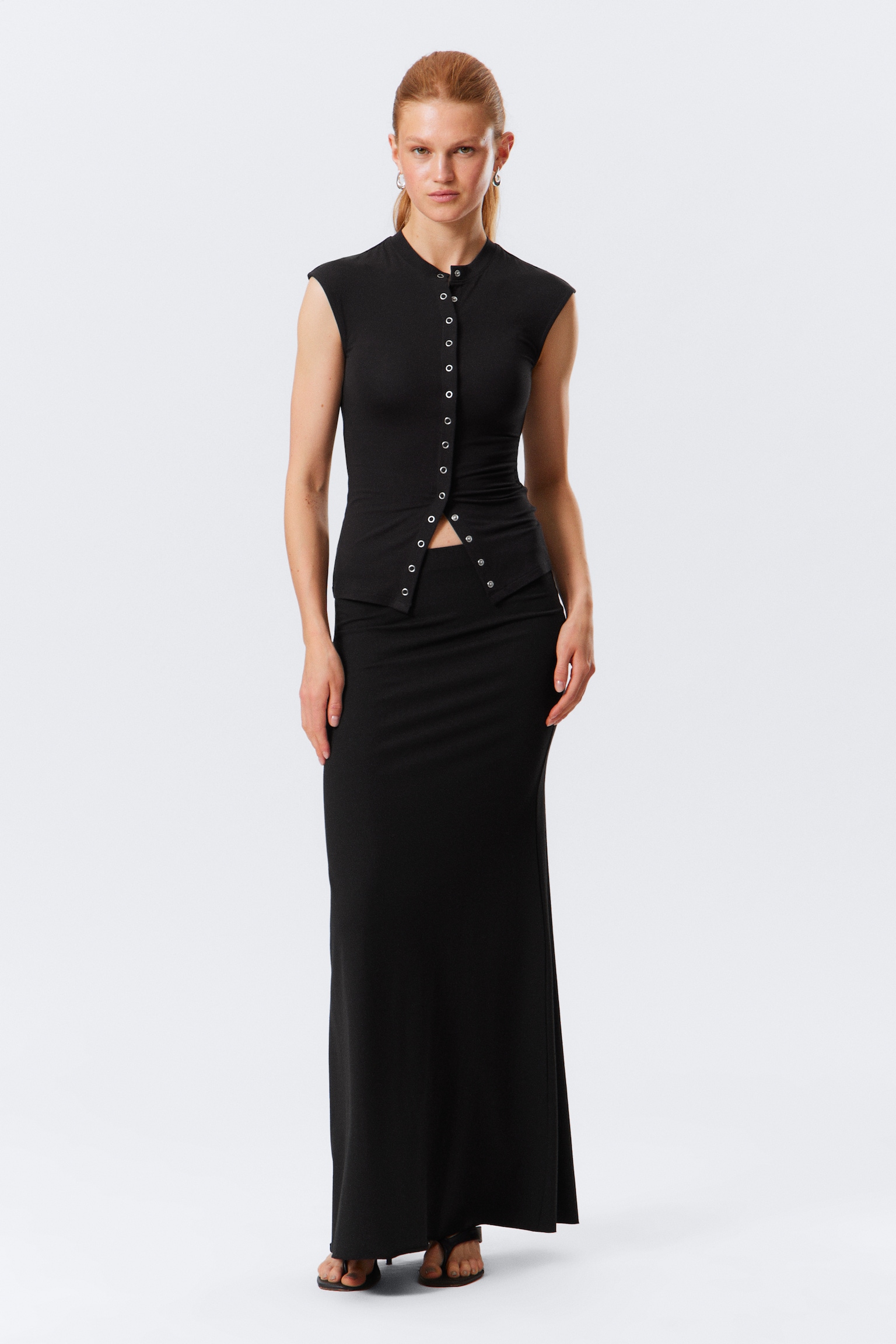 Mid Rise Slim Fit Maxi Skirt - Black/Dark Brown